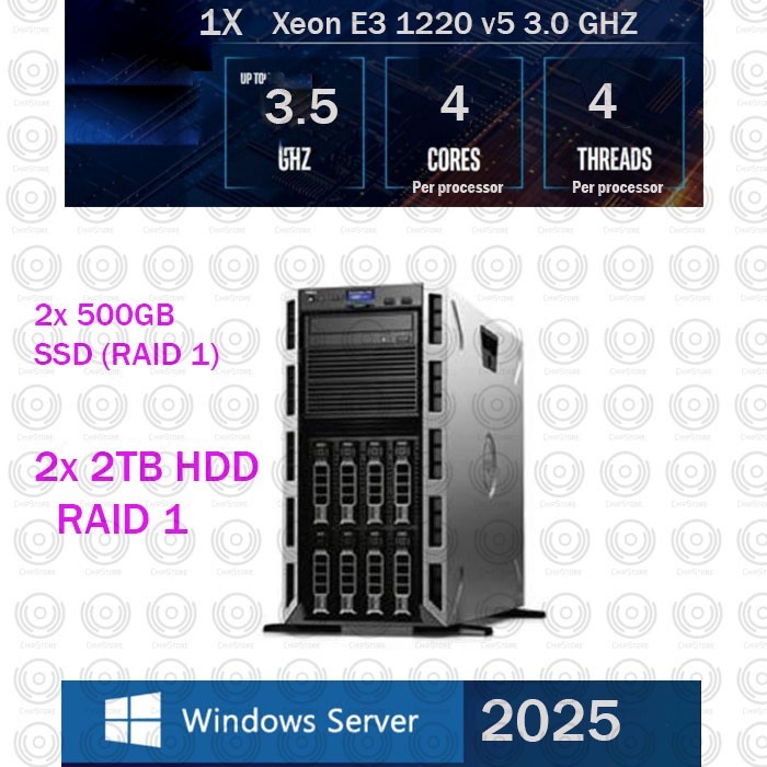 Dell PowerEdge T330 Tower Server 4 Core Xeon E5 20GB 4TB Window