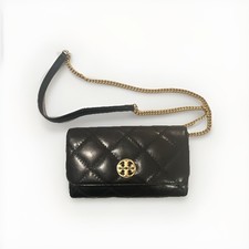 Tory Burch Quilted Black Crossbody Chain Strap Gold Hardware