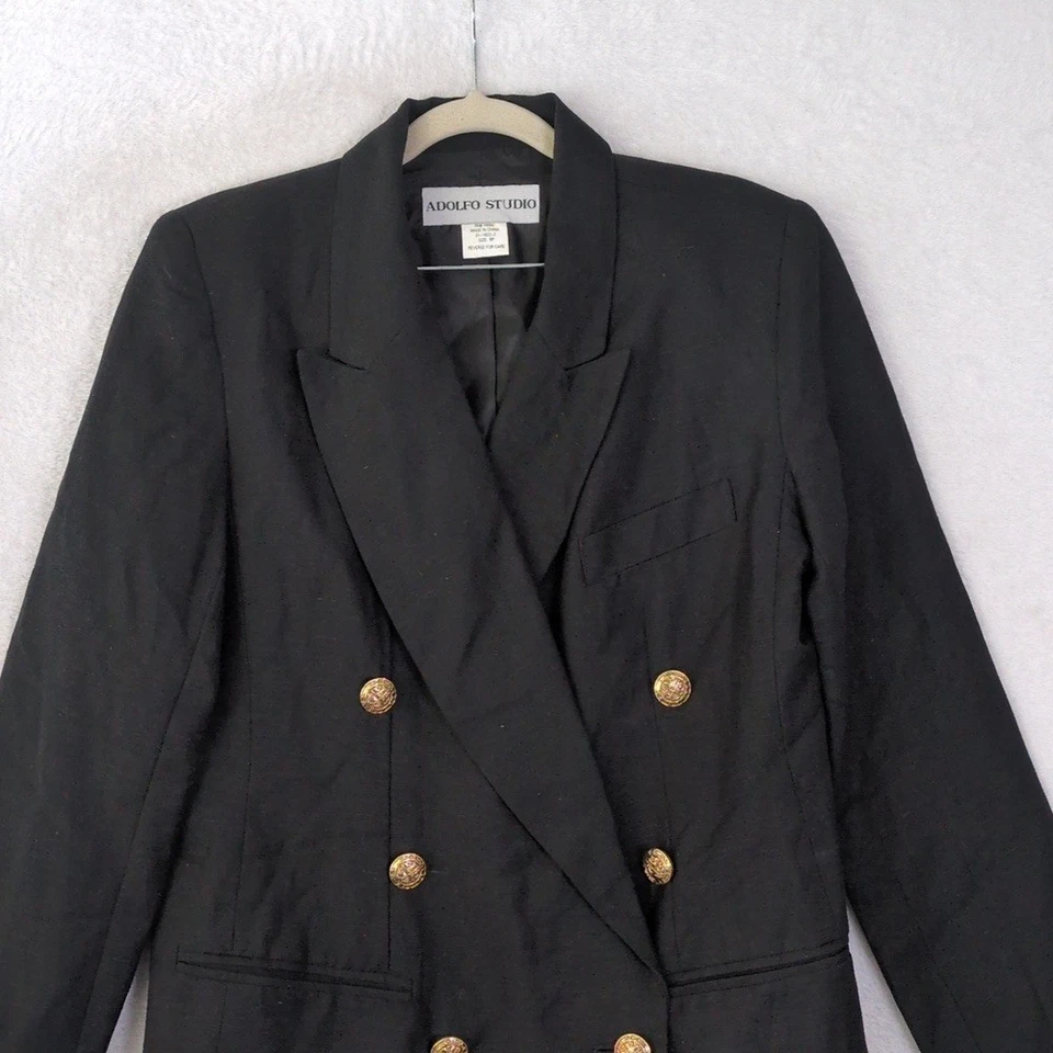 Chaqueta Blazer Profesional Adolfo Studio Para Mujer Negra Mezcla de Lino Talla 8 Pequeña Foto 2 de 4