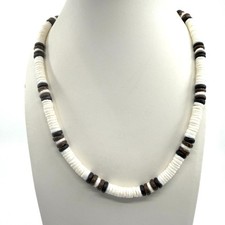 Boho Surf Necklace White Black Wood Disc Beads Layering Summer Beach Surf Style