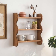 100 Solid Wood Wall Shelf 3-Tier, Rustic Floating Shelves Wall Mounted Stora...