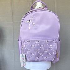 Girls Purple Polyester Backpack, Bow Accent, Zip Closure, Pockets, Adjustable