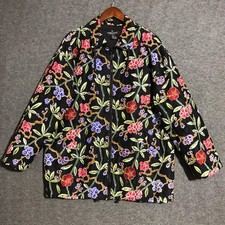 VTG Carole Little 90s OVERSIZE Silk Jacket Womens Small Quilted Floral Zip Korea