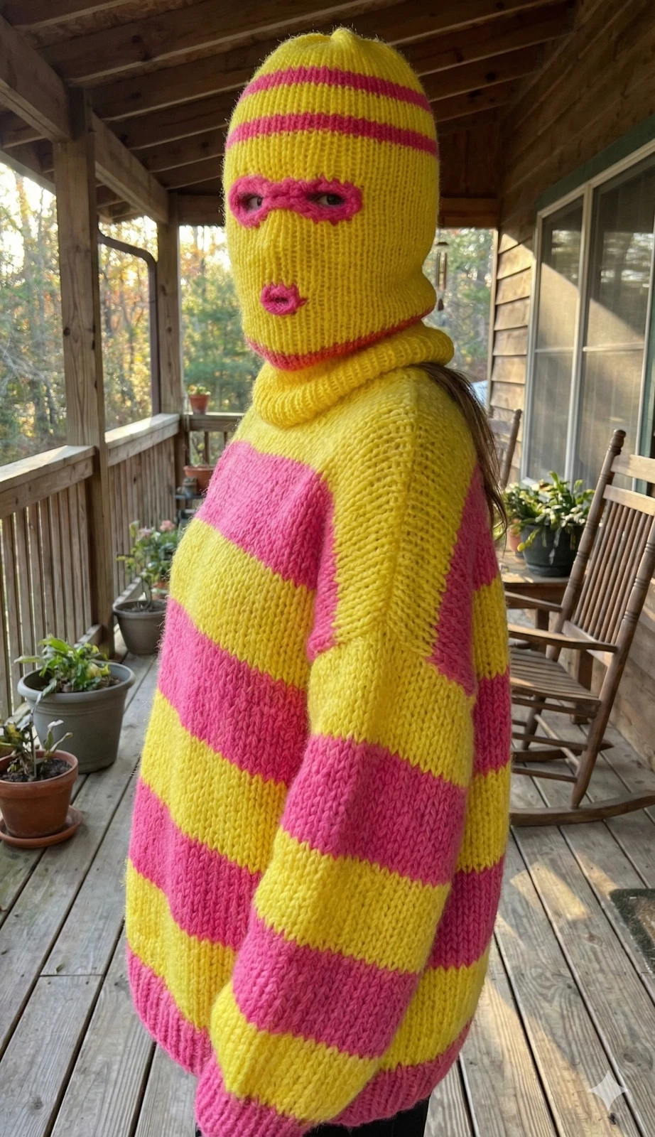 Ski Mask Balaclava Yellow Pink 3 Hole Double Layer Warm Winter Hat Mohair