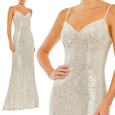 Mac Duggal NWT Sequin Sleeveless Column Gown Nude Silver Size 14 11276