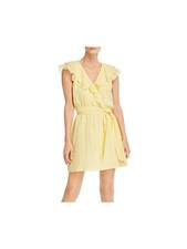 PARKER Womens Yellow Cap Sleeve V Neck Short Faux Wrap Dress Size: L