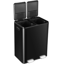 Kitchen Trash Can 16 Gallon Dual Compartment Garbage Can with Foot Pedal Black