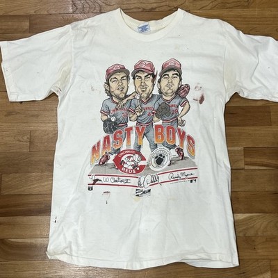 Maglietta Bianca Cincinnati Reds Nasty Boys Caricatura - Uomo/Donna - Nuova Con Etichette