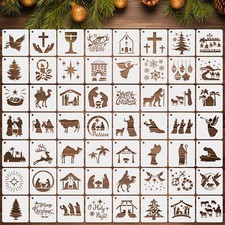 Augshy 56 Pack Christmas Nativity Stencils for Painting on Wood DIY White