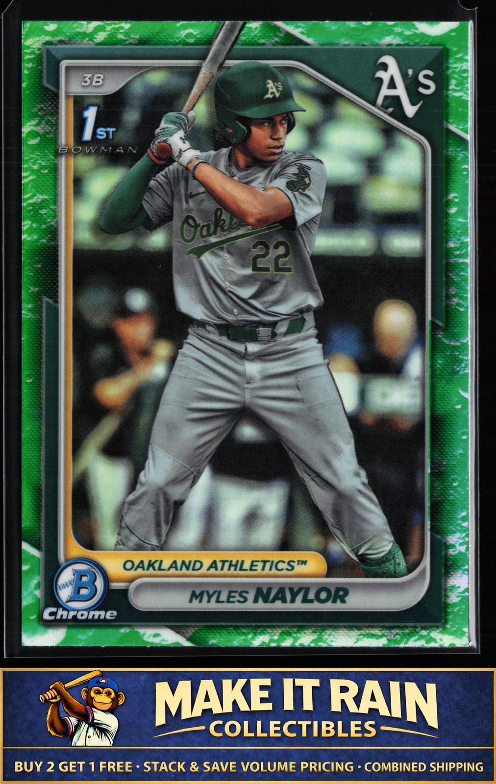 Myles Naylor 1st 2024 Bowman Chrome Prospects Lunar Glow Refractor #BCP-136