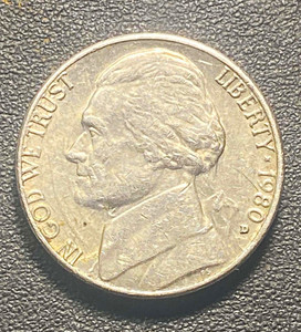 1980-D Jefferson Nickel 5C (Monticello Reverse) Denver Business Strike Copper