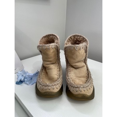 Mou Eskimo Tan Sheepskin Shearling Boots St. Moritz Scout Lug Sole Size 37