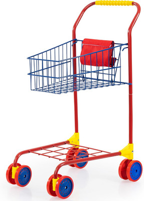 Design Toddler Shopping Cart, Kids Pretend Play Grocery Trolley, Red | Metal Fra