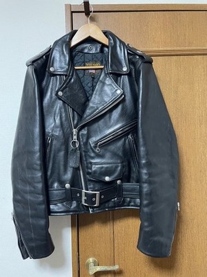 Used Vanson C 2 Leather Double Riders Jacket Size 42 Black Length 61cm