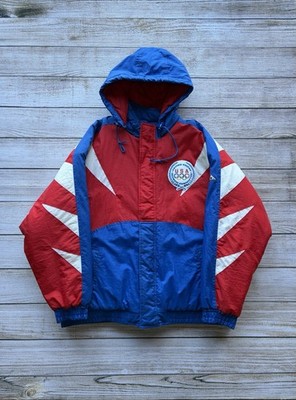 Vintage USA Olympics Apex One Jacket XL 90s Full Zip Hooded Red Blue Rare