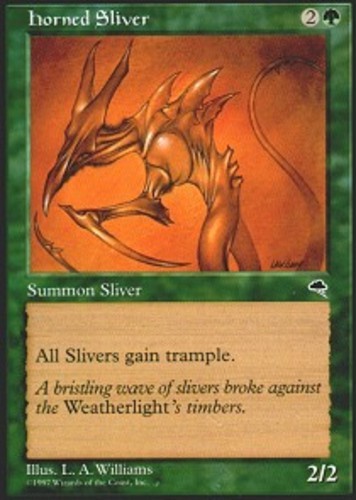 MTG Horned Sliver, Tempest, Heavily Played, English