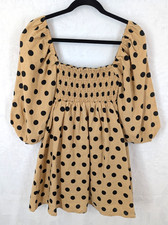 Women's Faithfull The Brand sz 4 smocked polka dot lined linen blend dress