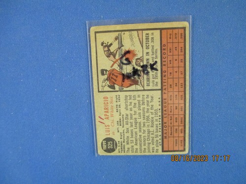1962 Topps Baseball # 325 Luis Aparicio - gut - winzige Tinte/Rückseite - Bild 2 von 2