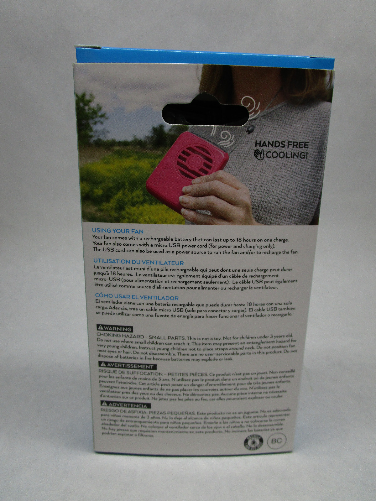 O2COOL USB Rechargeable Necklace Fan Lasts Up To 18 Hours On One Charge