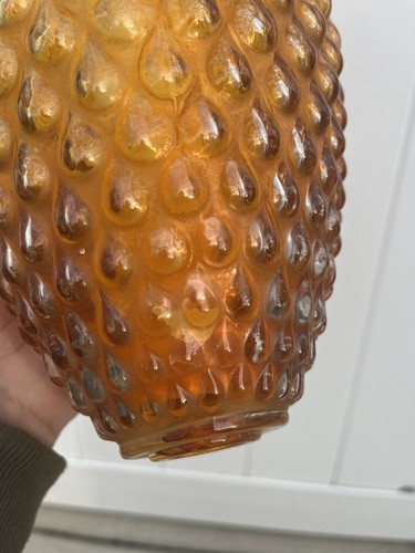 Vtg MCM Hollywood Regency Pineapple Glass Pendant Swag Lamp Globe Amber 12.5” - Picture 5 of 5