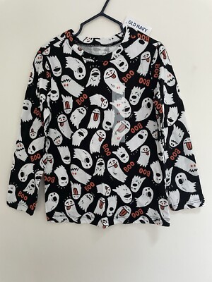 Old Navy Unisex Toddler White Ghost Halloween Cotton Long Sleeve Shirt Black 5T