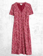 Womens Seasalt Short Sleeve Cotton Tea Jersey Dress Crimson Ceramic Bloom