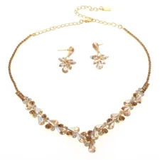 Gold Tone Metal Rhinestone Necklace Earring Set S20143-GLSA