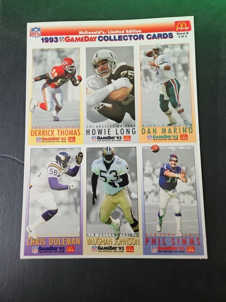 Juego completo de 3 hojas sin cortar de tarjetas de fútbol americano McDonalds NFL GameDay 1993 para coleccionistas Foto 3 de 4