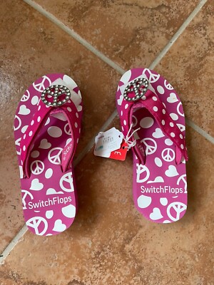 Lindsey Phillips NWB Pink Peace Switch Flops, Girls Sz S (10-11) + 2 Xtra Straps