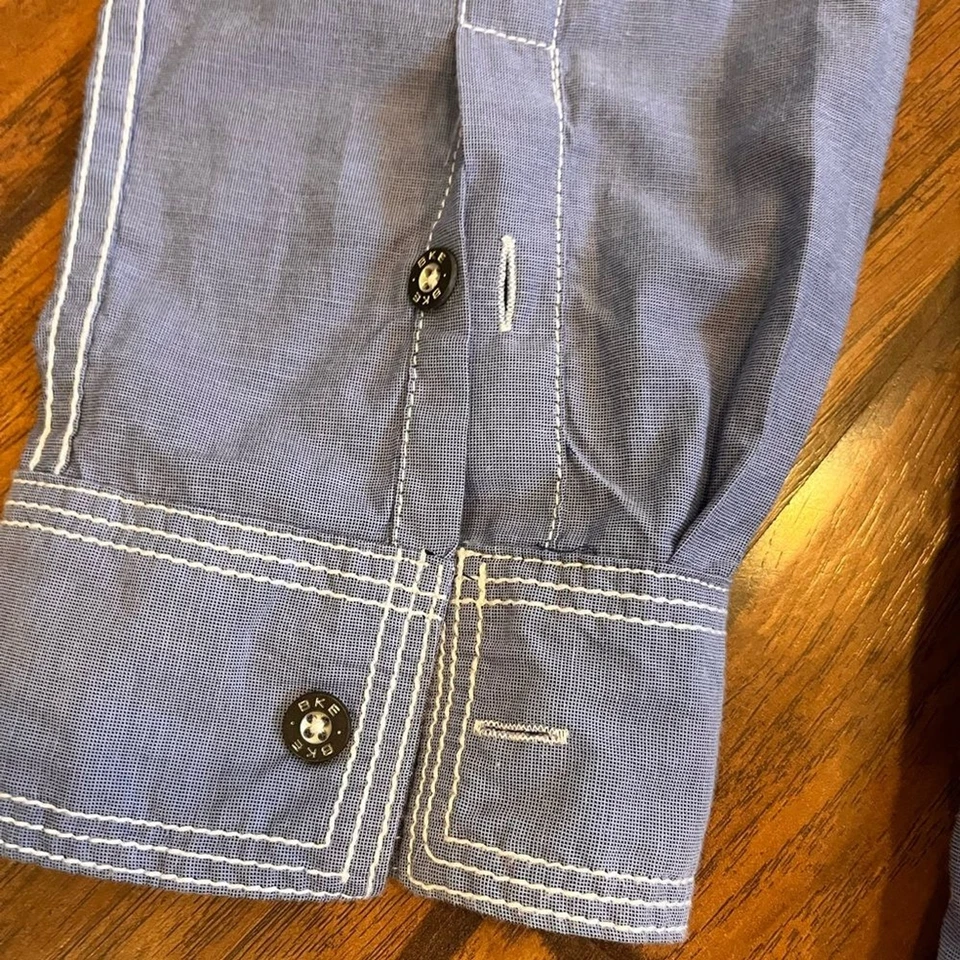 BKE Western Camisa Hombre XL Morado Azul Botón Abajo Rancho Rodeo Confort Informal Foto 2 de 4