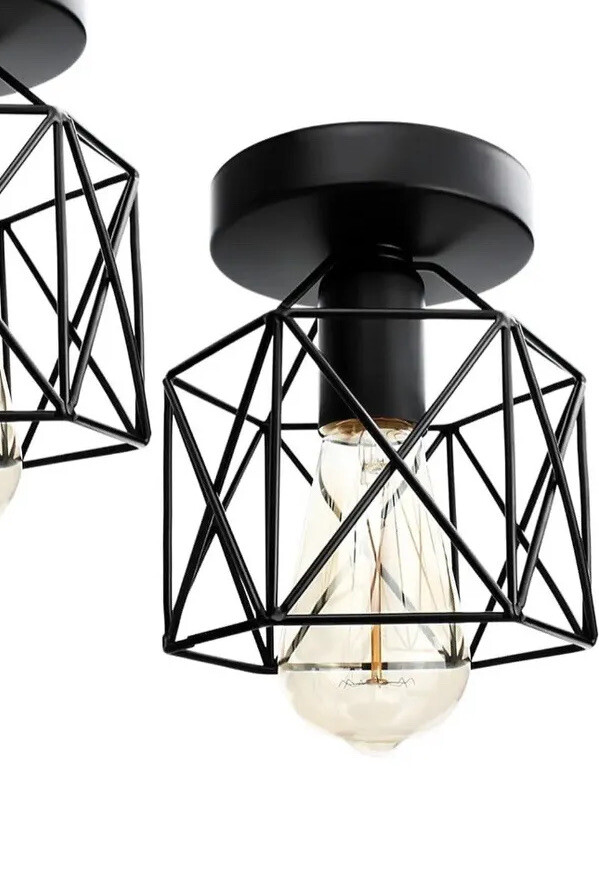 Vintage Ceiling Light Flush Mount Pendant Light Fixture Metal Cage Basket Lamp