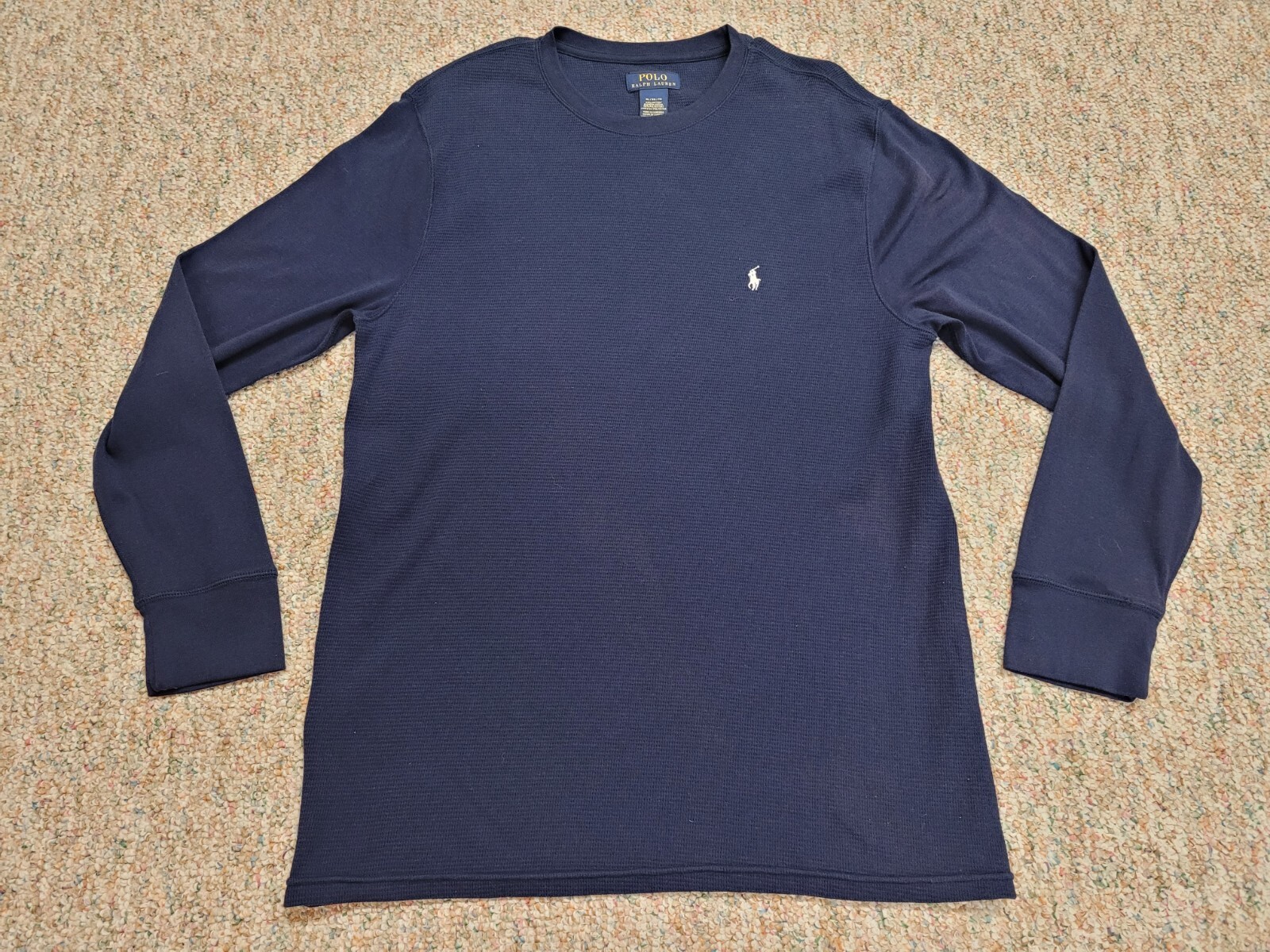 Polo Ralph Lauren camicia uomo XL blu maglia waffle termica manica lunga pony