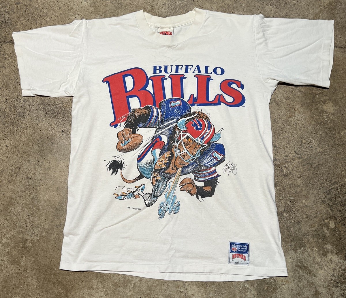 Vintage 1988 Buffalo Bills Jack Davis Tee Nutmeg Mills L Made In