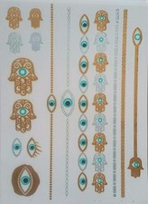 Temporary Dark Hamsa Fatima Hand Nazar Metallic Flash Tattoo