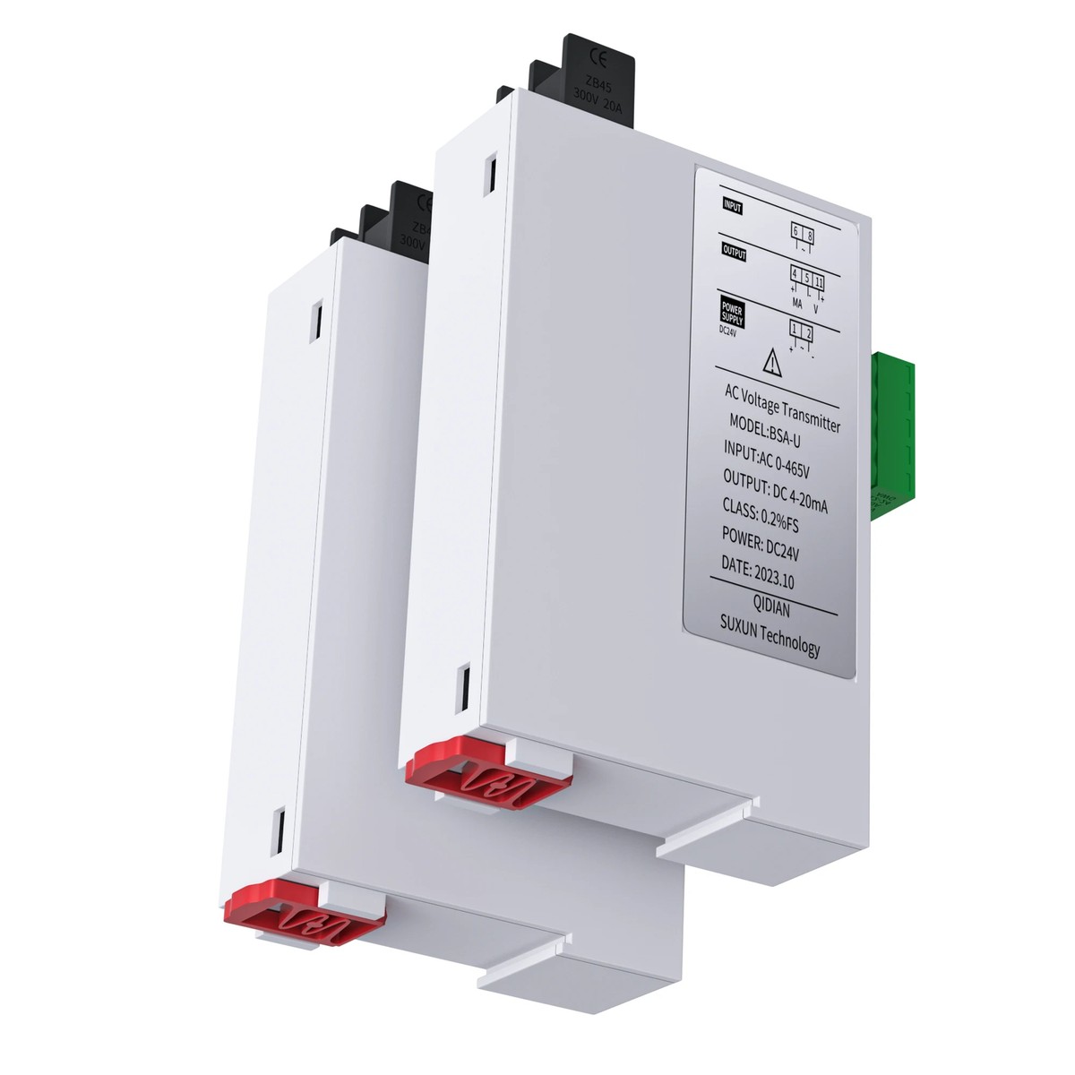 AC Voltage Transducer 0-500V Input To 4-20mA Output - DIN Rail Mount, 24V DC Power, 0.5% Accuracy