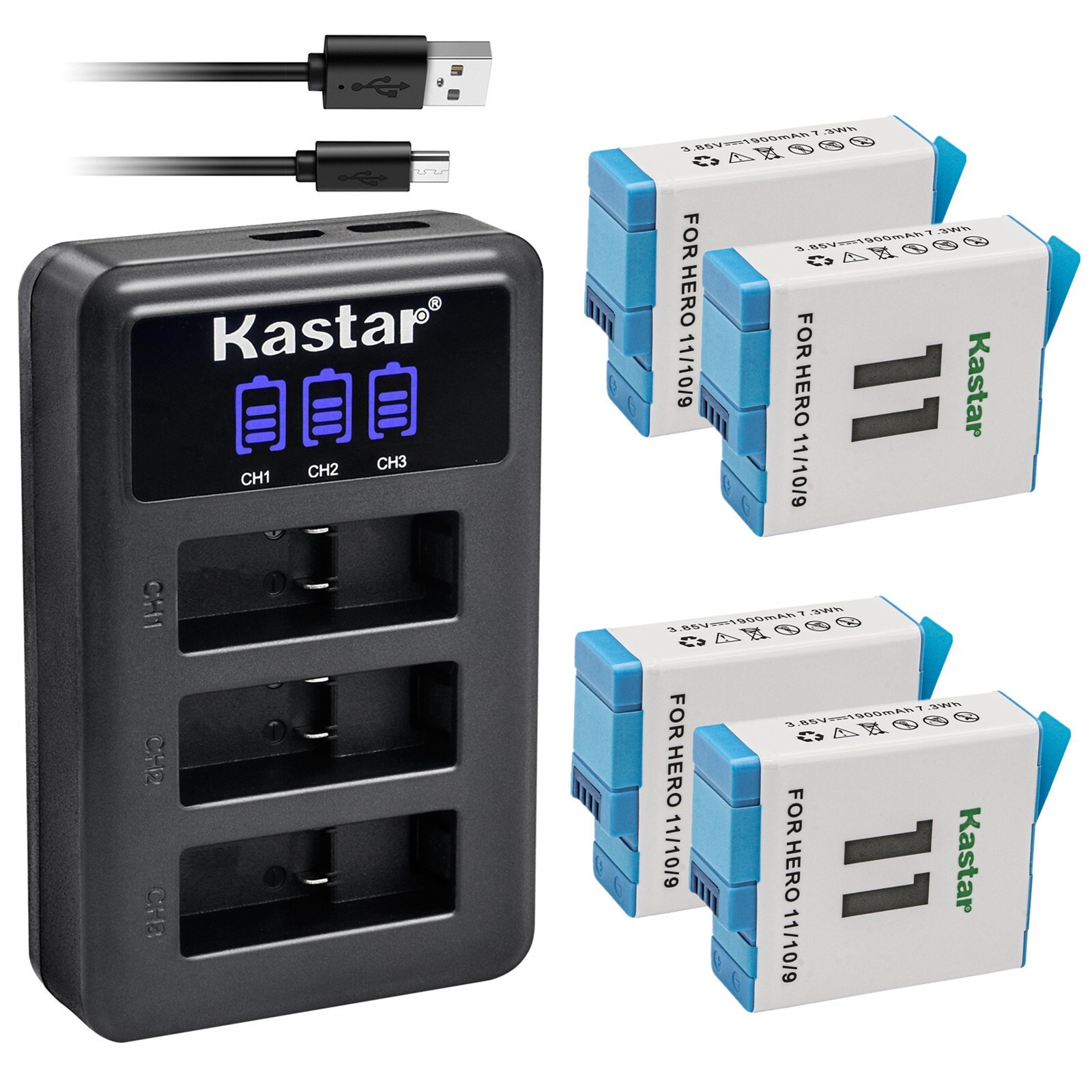 Kastar Battery Triple Charger for GoPro HERO11 HERO10 HERO9 Black Action Camera