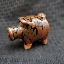 Marie Rogers Pottery Brown Black Brown Eyed Pig Figural 2"H x 2.5"L