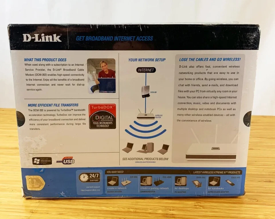 D-Link DCM-202 DOCSIS 2.0 USB Broadband Ethernet Cable Modem New Sealed  - Image 2 of 2