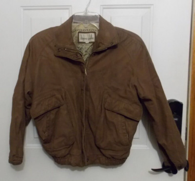 Donna Pelle Brown Soft Leather Bomber Jacket w/ Map Lining, Insulated, Size S
