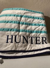 Pottery Barn Kids Harper Navy Aqua Whale Crib Toddler Quilt Monogrammed Hunter