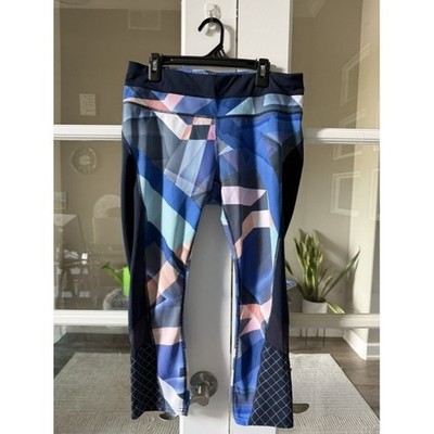 Athleta Be Free Crop Leggings Womens Medium Blue Geometric Mesh Running Pants