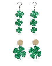 2 Pairs St Patrick's Day Earrings for Women Irish Shamrock Dangle Earrings Gr...