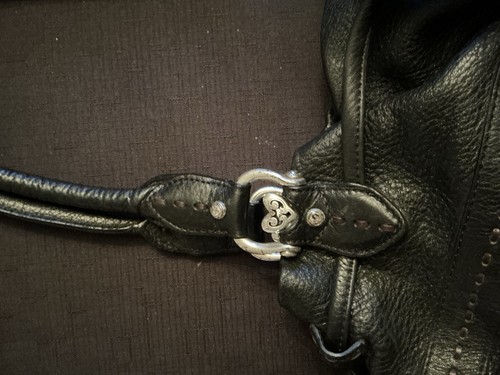 Brighton Lolita Black Leather Brown Accents 3 D Flowers Charms Shoulder Bag - Picture 18 of 21
