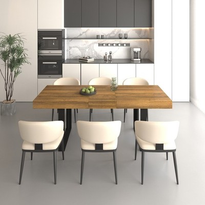 Rectangle Extendable Dining Table 200cm Aged Effect Wood Black Brown Seats