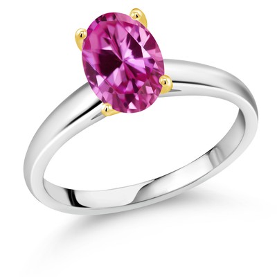 1.00 Ct Pink Created Sapphire 925 Silver and 10K Yellow Gold Ring Ring