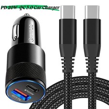 PD 40W Dual USB-C Fast Car Charger Type-C Cable For iPhone 15 16 17 Air Samsung