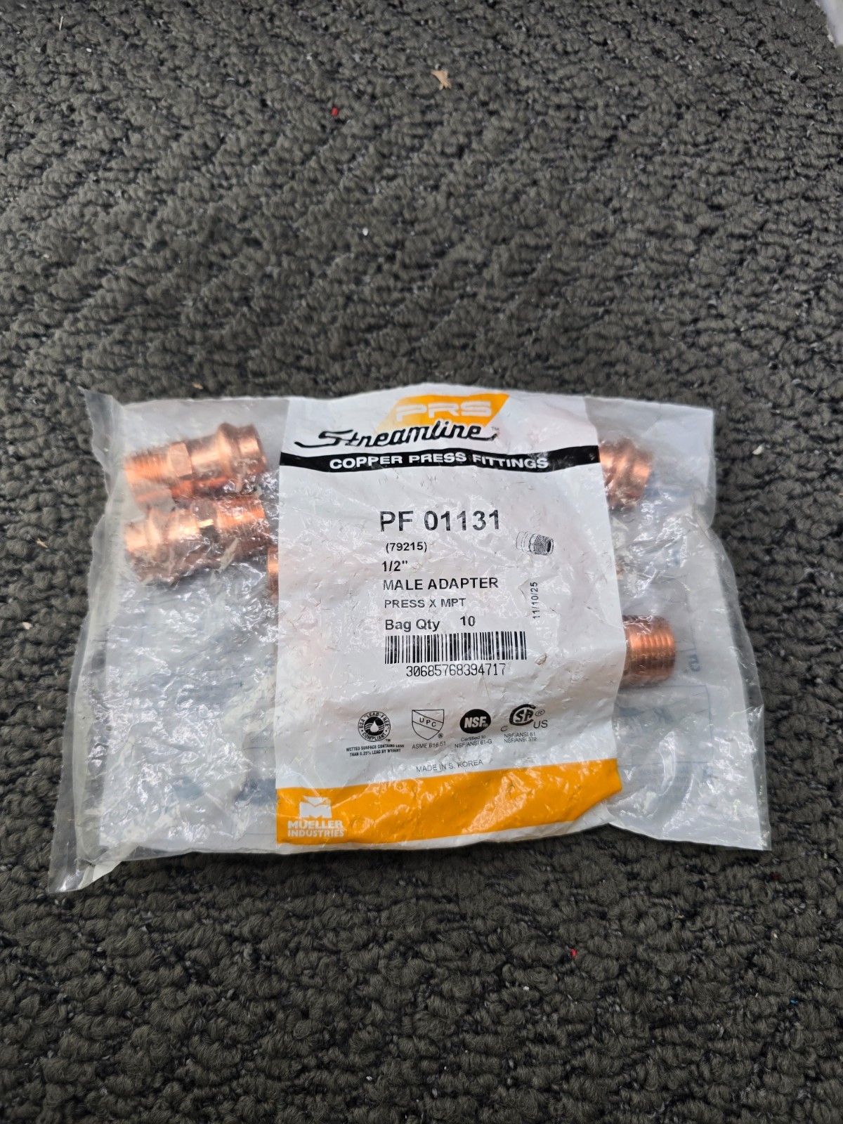 (QTY 10) Streamline PF 01131 Copper Male Press Adapter Fitting 1/2" Press x MPT