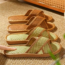 Breathable Woven Faux Rattan Slippers Nonslip Texture Indoor Outdoor Leisure