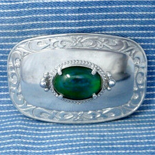 Western Dress Belt Buckle Iridescent Green Cowboy Cowgirl Vtg 80s .PCB632