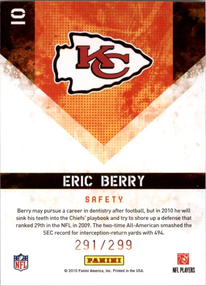 2010 Score Hot Rookies Gold Zone #10 Eric Berry /299 - FB - Image 2 of 2